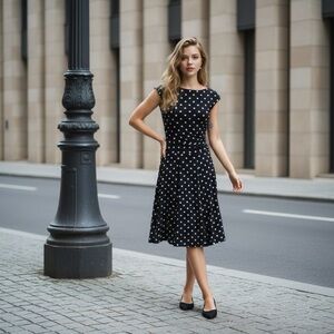 Ralph Lauren Black and White Polka Dot Midi Dress